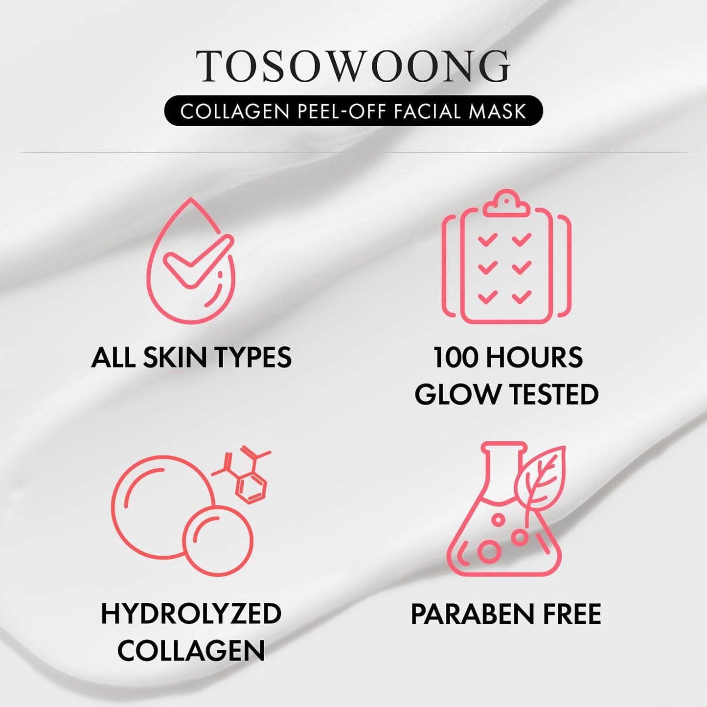 TOSOWOONG Real Collagen Fit Hydrolyzed Collagen Peel-Off Wrapping Mask, Hydrating & Firming Glow, Glass Skin Finish, 50ml (1.69 fl oz)