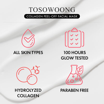 TOSOWOONG Real Collagen Fit Hydrolyzed Collagen Peel-Off Wrapping Mask, Hydrating & Firming Glow, Glass Skin Finish, 50ml (1.69 fl oz)